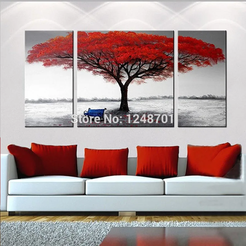 

3 pcs abstract red tree oil painting on canvas large size modern landscape wall art for home decoration hand painted pictures