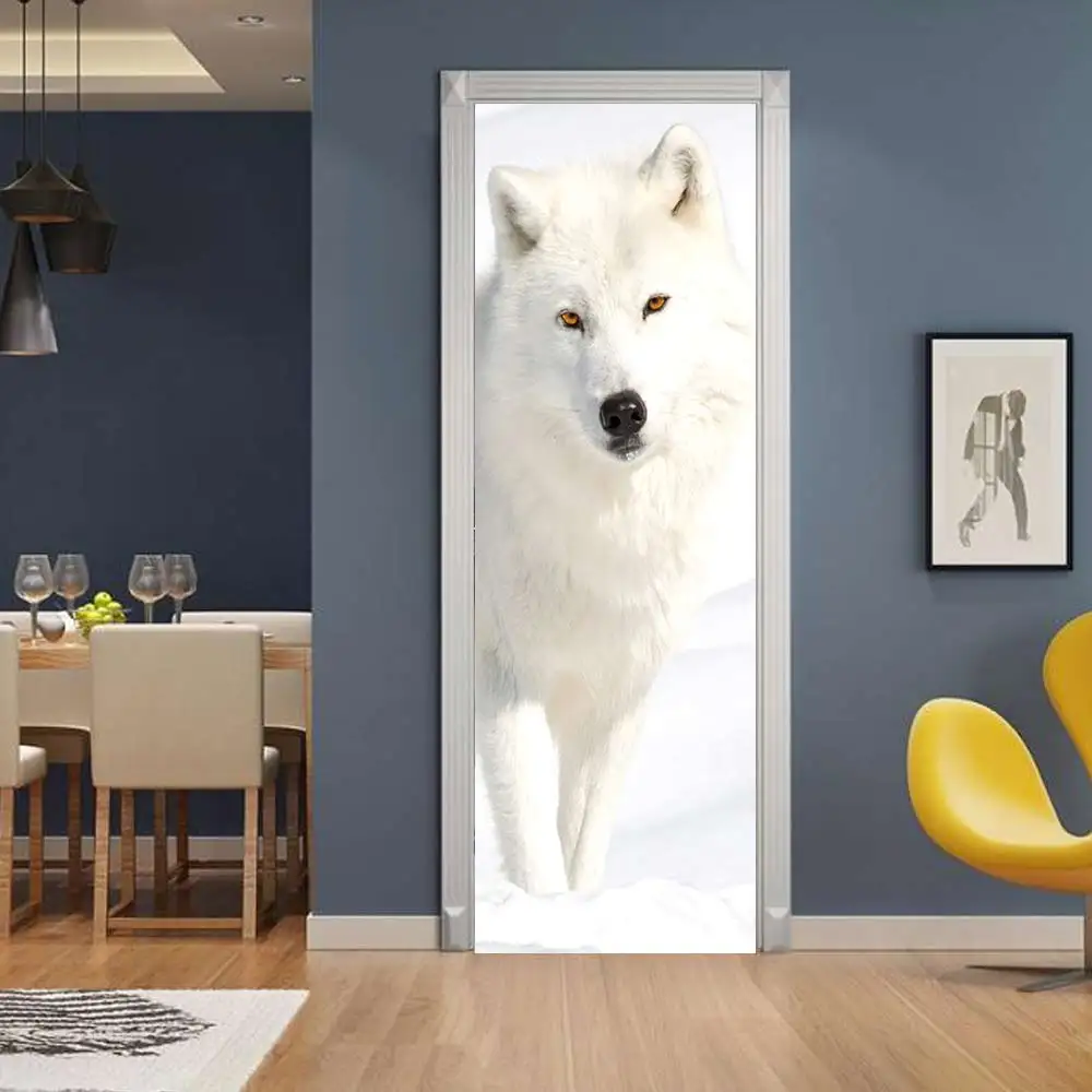 Новая 3D белая лисица дверь стикер DIY наклейки для домашнего декора самоклеющиеся обои на дверь водоотталкивающие обои для спальни ремонт дверей