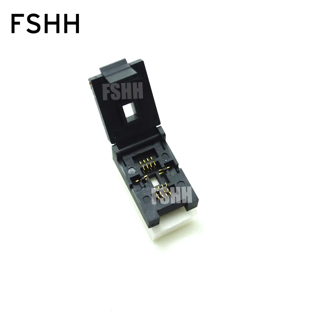 Prix pour QFN8 Test Socket WSON8 MLF8 DFN8 Prise (Flip test siège) Pas = 1.27mm Taille = 6x8mm Prix pour QFN8 Test Socket WSON8 MLF8 DFN8 Prise (Flip test siège) Pas = 1.27mm Taille = 6x8mm