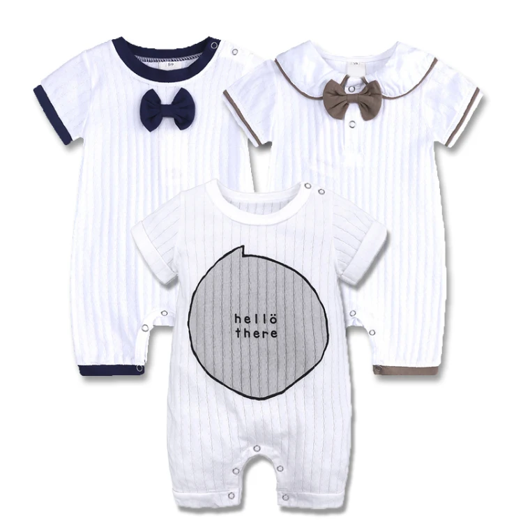 O-Neck summer baby romper kids clothes short sleeve cotton bow tie