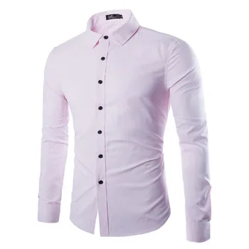 

Men Shirt Long Sleeve Nice Fashion Business Casual Solid Color Design Male Autumn Slim Fit Turn-down Collar Dress Shirts