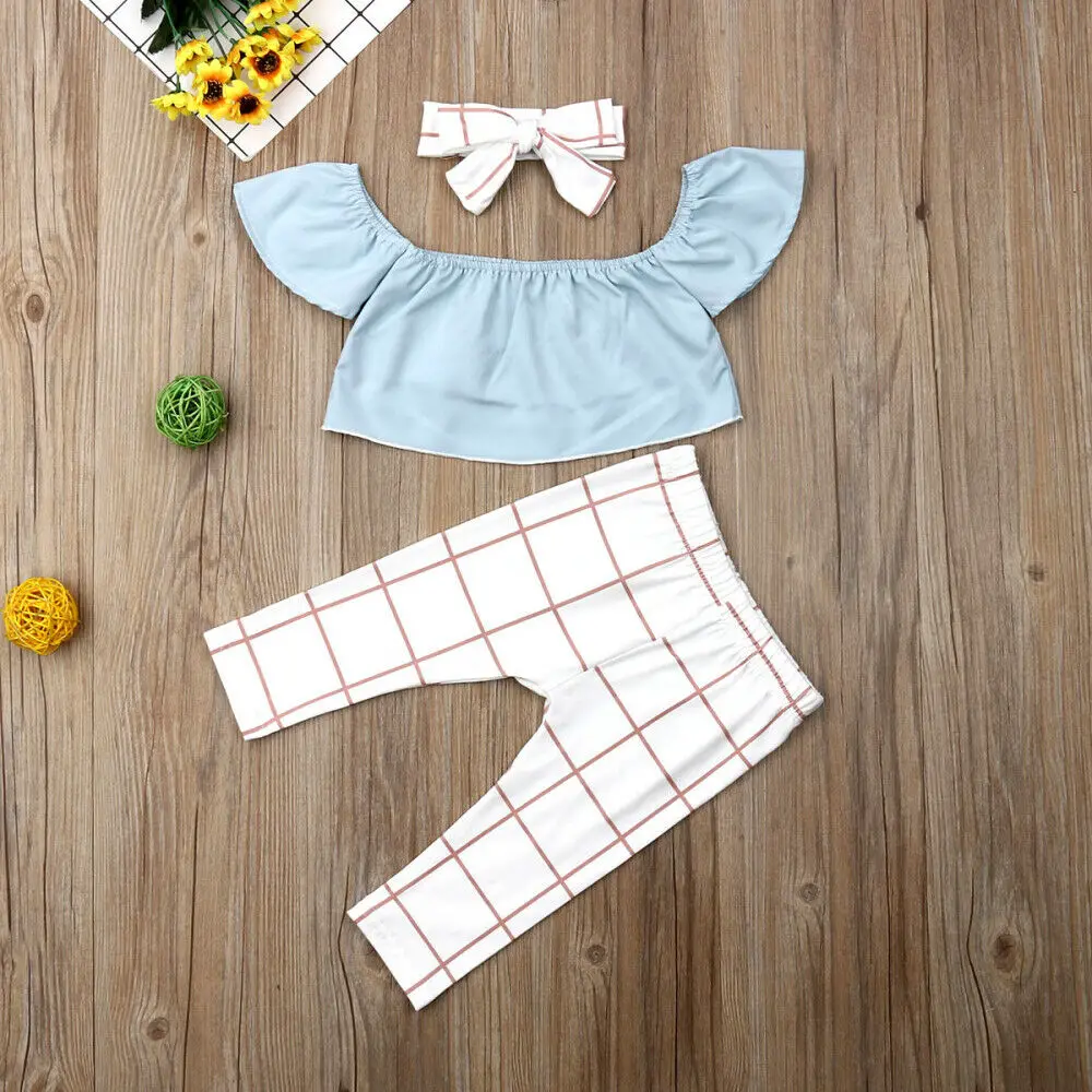 

Kids Baby Girls Summer Clothes Crop Tops Plaid Pants Leggings Outfits Set 6M-4T