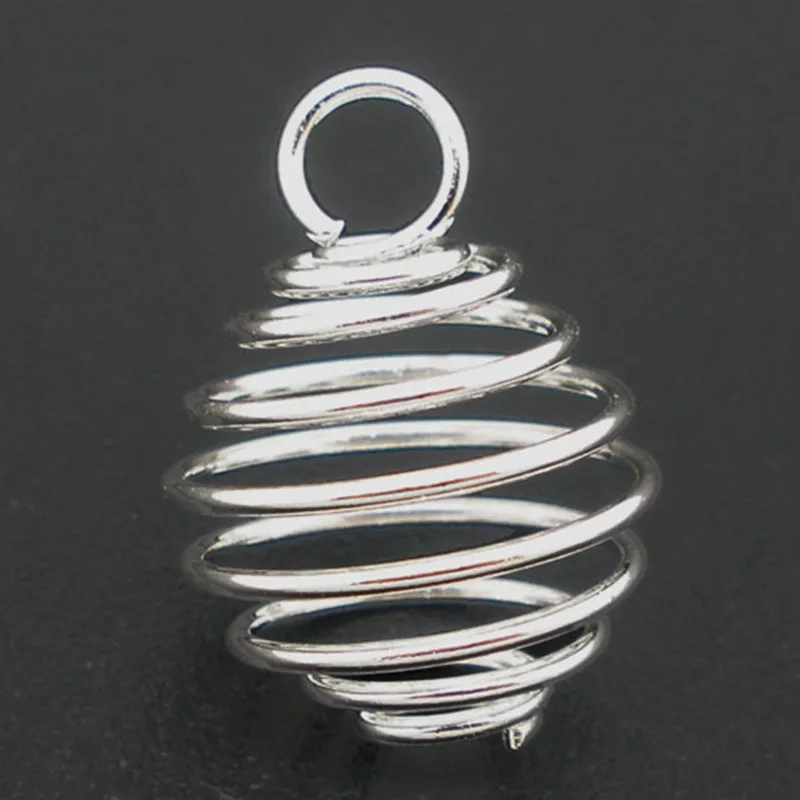 

250Pcs DIY Silver Tone Charm Drop Shape Spiral Bead Cages Pendants Breloque Jewelry Making 18x15mm