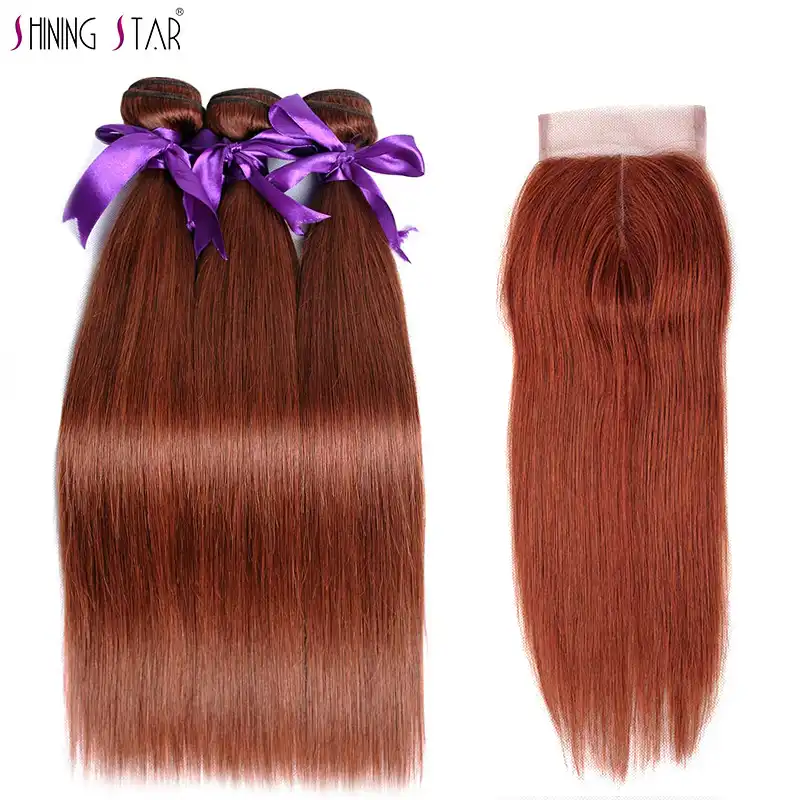 Colored 33 Brazilian Straight Hair 3 Bundles With Closure Brown Human Hair Bundles With Closure Shining Star Remy Hair Weave 3 4 Bundles With Closure Aliexpress