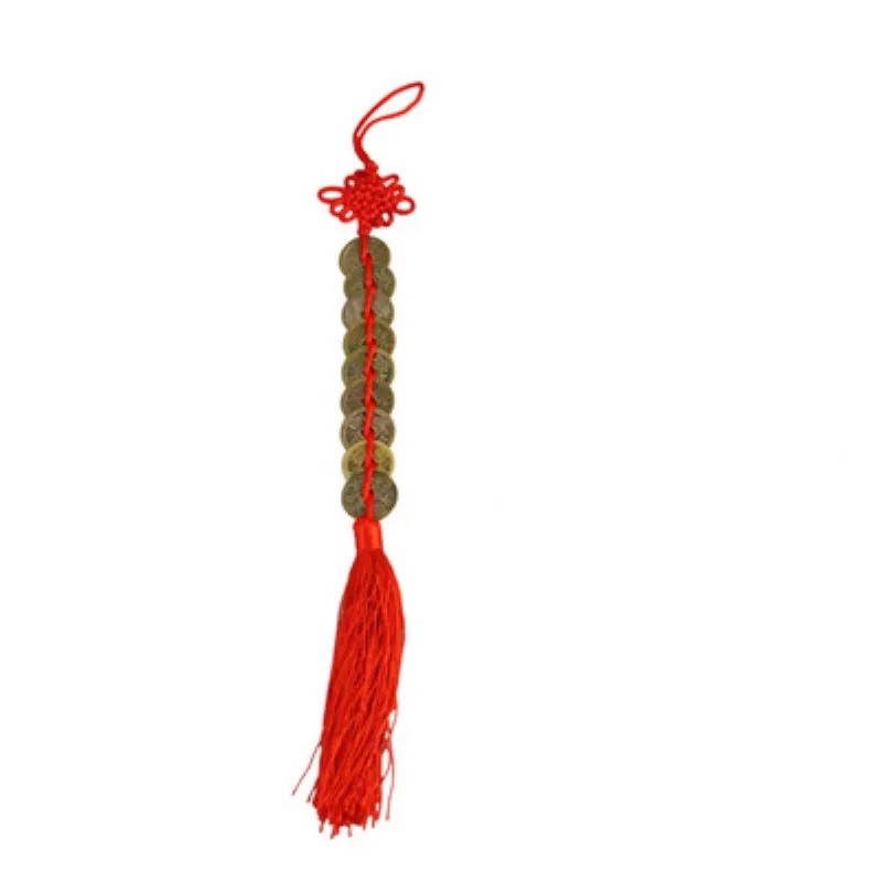 Retro 9 Coins Red Chinese Knot Copper Feng Shui Wealth Success Lucky Charm Home Car Hanger Decors 1PC chinese knot charm