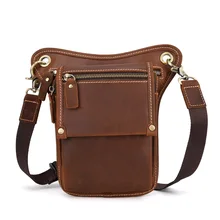 Men Crazy Horse Cowhide Waist Leg Bags Hip Fanny Bum Drop Belt Pack Geunine Leather Vintage Messenger Cross Body Shoulder Bag