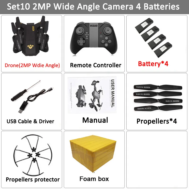 VISUO Xs809HW Xs809W складной Дрон с камерой HD 2MP широкий угол Wi-Fi FPV высота удержания RC Квадрокоптер Вертолет VS H47 Дрон - Цвет: Set10 2MPW 4BAT