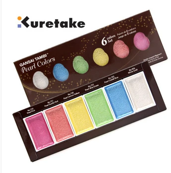 

ZIG Kuretake 2018 New GANSAI TAMBI pearl Colors Watercolor Paints Acrylic pigment 6 Colors Metallic made in Japan