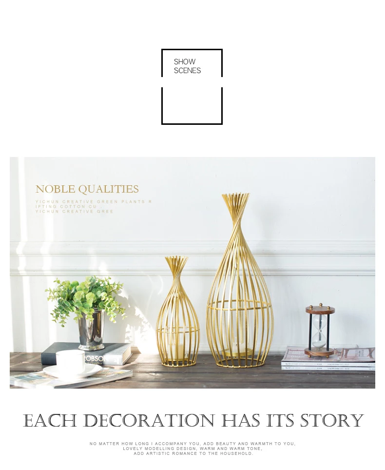 Golden Wrought Iron Geometric Candlestick Romantic Ornament Decoration Candle Light Dinner Props Small 1-Pcs