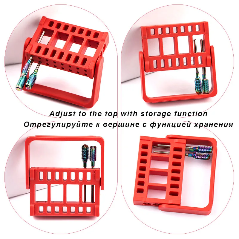 Портативный 16 отверстий для ногтей сверла дисплей полка регулируемый угол акриловые ногти полировка головы держатель ящик для хранения, маникюр инструмент
