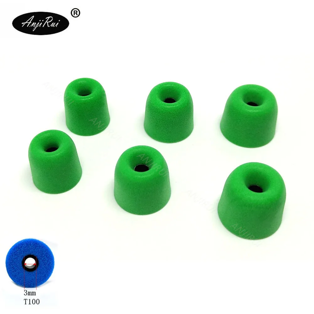 ANJIRUI T100 green 3.0mm (LMS) Caliber Ear Pads/cap 2 pcs memory foam ear tips Headset Foam Sponge for Shure se112 SE210 se215 S