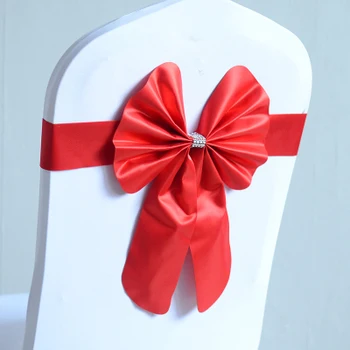 

Red colour chair sash butterfly style bow tie stretch sash lycra band spandex chair cover sash for weddings wholesale