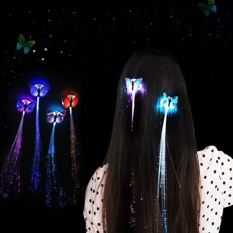 LED Shining Hair Braids Barrette Flash LED Fiber Hairpin Clip Light Up Headband Party Glow Supplies