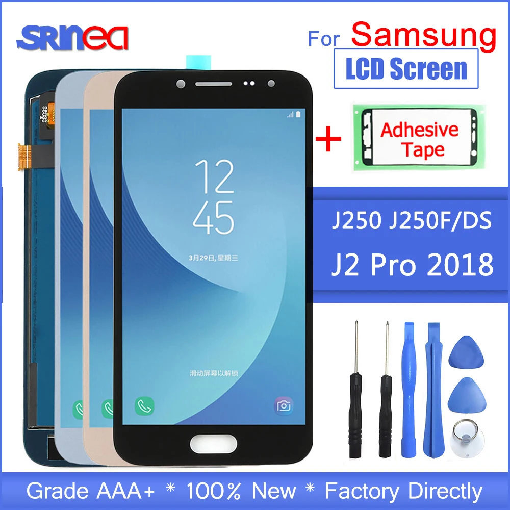 Продажа Для samsung Galaxy J2 Pro 2018 font b lcd b font J250 J250F DS J250F дисплей сенсорный экран дигитайзер замена клейкая лента + инструменты 100% тестирование
