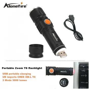 

AloneFire UA100 USB Handy T6 LED Torch usb Flash Light Pocket LED Rechargeable Flashlight Zoomable Lamp For Hunting
