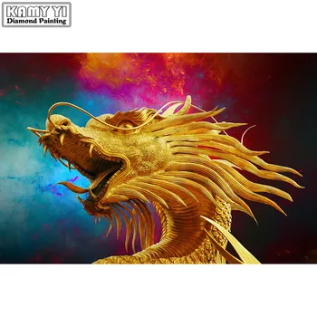 

New 100% Square&Round drill Diamond Golden dragon Cross Stitch 3D Diamond Painting DIY Diamond Embroidery Needlework LWR