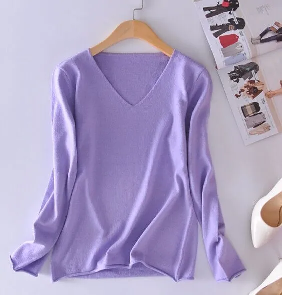 Горячая Распродажа кашемировый свитер, Модный женский пуловер с v-образным вырезом, короткий вязаный свитер, высокое качество - Цвет: Lavender