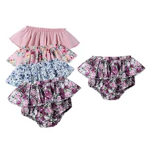 Для маленьких девочек хлопок с буфами на рукавах, брюки с цветочным рисунком для новорожденных; для малышей; шорты, короткие брюки с эластичной резинкой на лето# p4