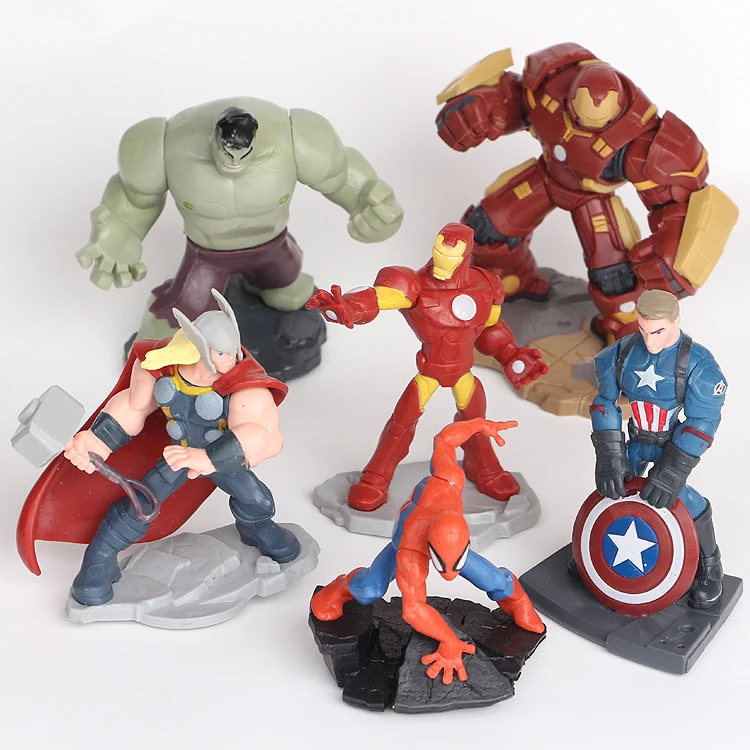 

NEW hot 10cm 6pcs/set Avengers iron Man Spiderman Thor Hulk Hulkbuster Captain action figure toys collection doll Christmas gift