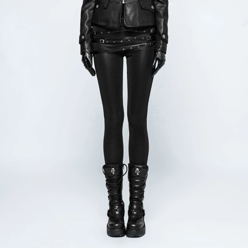 Панк рейв женские панк обтягивающие популярные украшения черные леггинсы модные из искусственной кожи с петлями регулируемые съемные женские брюки