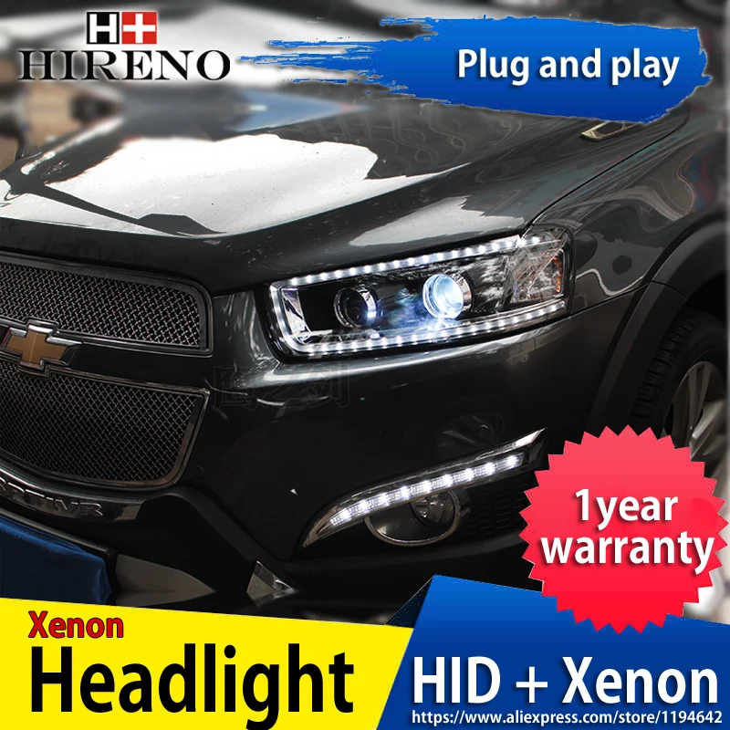 

Hireno Headlamp for 2008-14 Chevrolet Captiva Headlight Headlight Assembly LED DRL Angel Lens Double Beam HID Xenon 2pcs