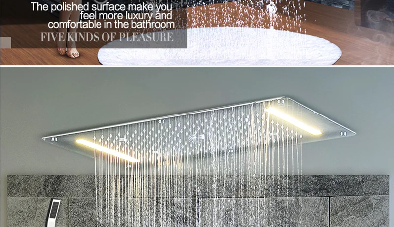 Multifunction Bathroom Shower Sets Luxury SUS304 Thermostatic Mixer Waterfall Rainfall SPA Ceiling Big Rain Led Shower Set (27)