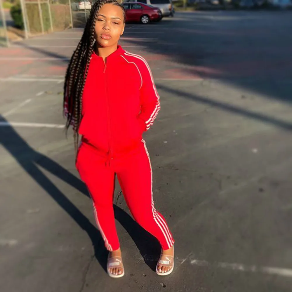 Men/Women Side Stripe Tracksuits New Gyms Set Spring Autumn 2 Piece Zipper Hoodies+pants Casual Track Suit Sportswear Sweatsuits