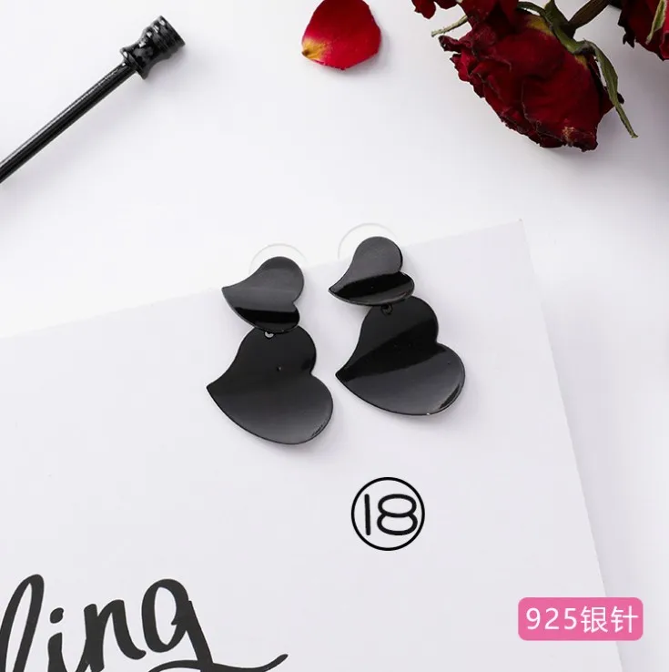Мода корейский, геометрической формы круг с длинной бахромой асимметричные серьги в виде капель с черного цвета в форме сердца сплава серьги для женщин, ювелирные изделия - Окраска металла: style-18