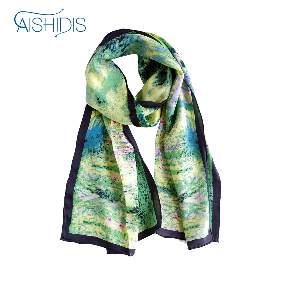 

100% Silk Long Scarf Fashion Art Scarves Shawls Ancient Painter Works Japanese Bridge Size 158 x 42cm Hand Work