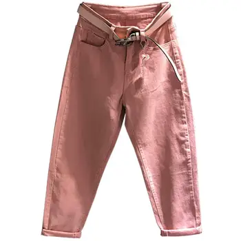 

2020 Fashion Harem Jeans Women High Waist loose Casual pink Washed Elastic Jeans Loose Stretch Ladies Jeans