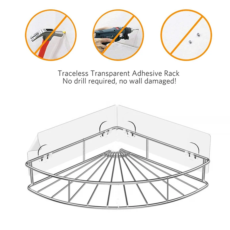 Новая угловая полка из нержавеющей стали, клейкая полка для ванной, настенная полка для хранения, органайзер для кухни, туалета, без бурения