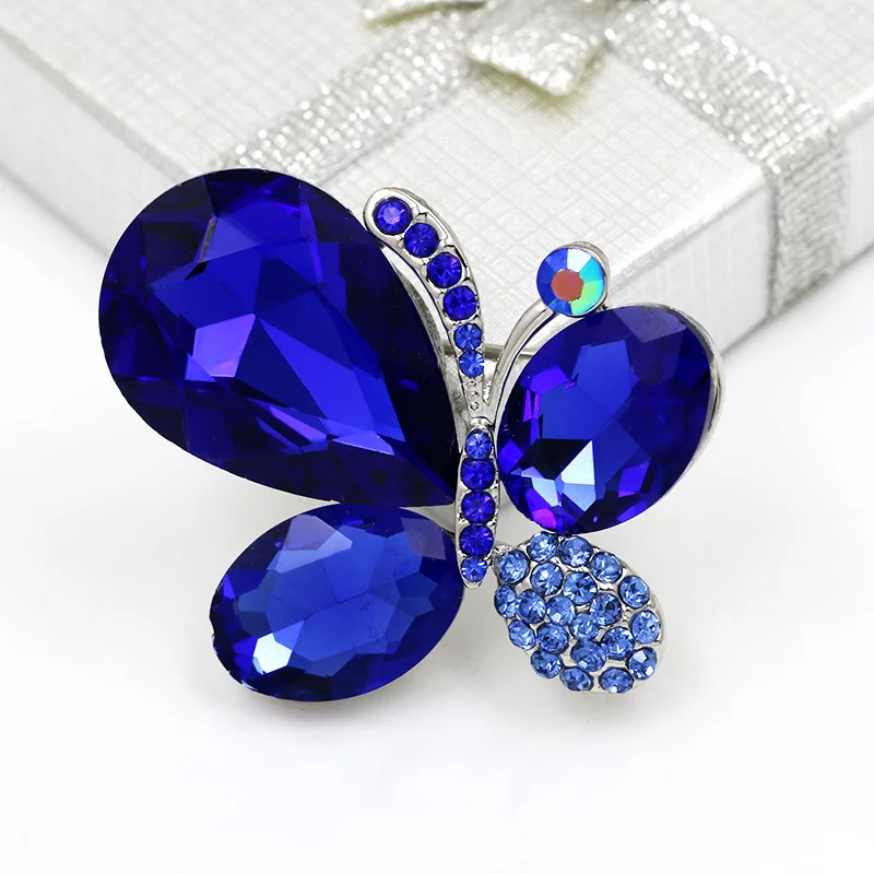 

Shinning Blue Glass Crystal Butterfly Brooch Pins for Women in assorted Colors