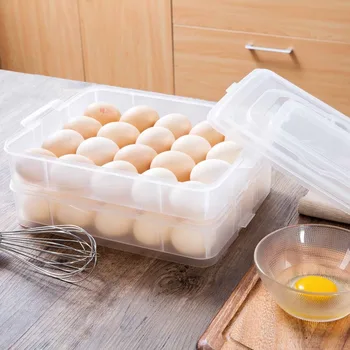 

OTHERHOUSE Kitchen Double Layer Containers Eggs Storage Containers Box Refrigerator Organizer Plastic Case with Handle Fresh