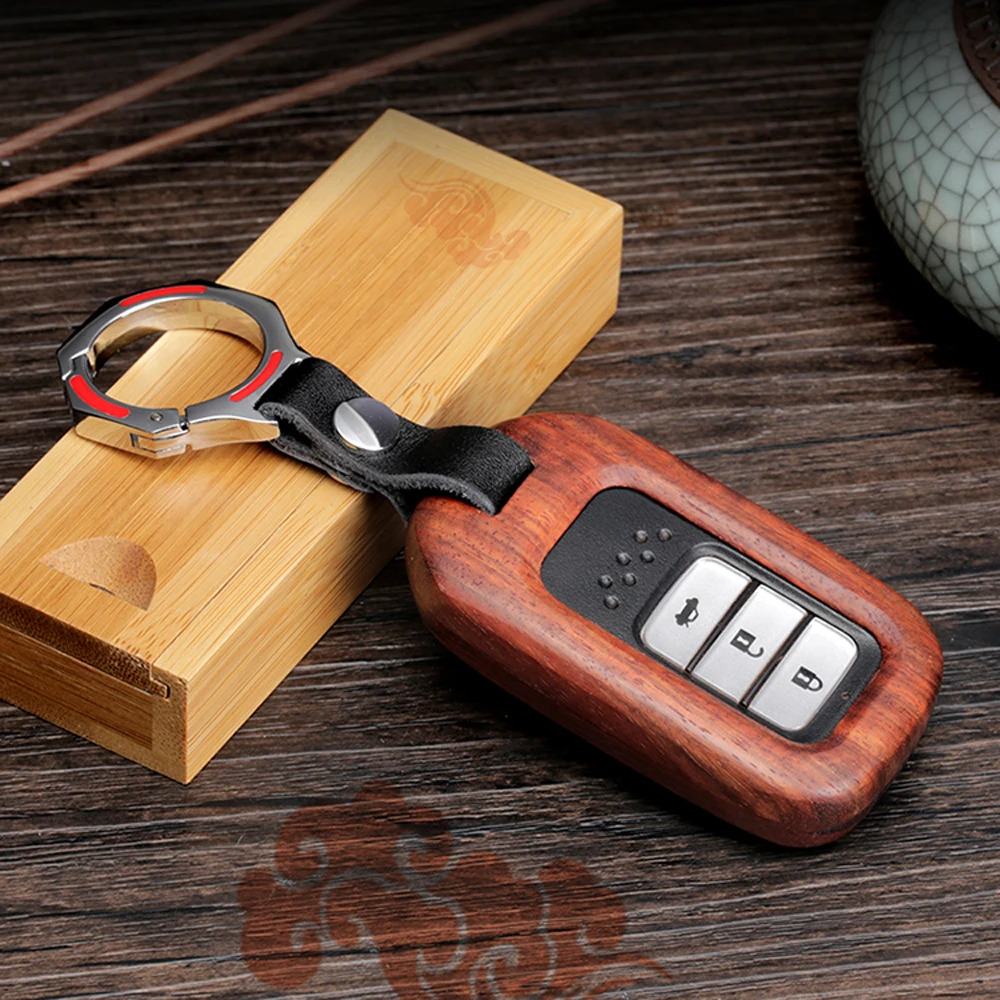 

ATOBABI Wooden Car Key Cases Cover For Honda Civic Fit CR-V Accord Pilot 2/3/4 Buttons Smart Keys Sandlewood Cases Car Styling