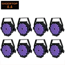 Китай лучшая цена 8 шт./лот DMX Slim Led Par может 54x3w прожектор RGB 64 светодиодный параболический алюминизированный отражатель 200W DMX 512 Control 7 Каналы Алюминий Корпус