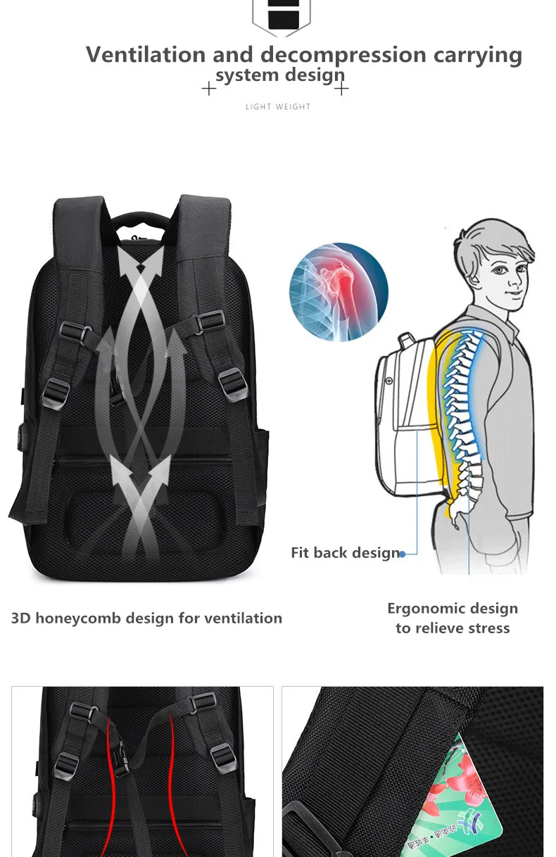 OZUKO, новинка, повседневный деловой рюкзак, рюкзак для ноутбука, мужской, 1680D, Оксфорд, USB зарядка, рюкзак для путешествий, Противоугонный, водонепроницаемый, на молнии