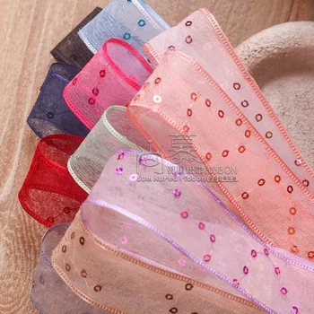 

100yards 25mm 38mm glitter polka dots korean wired organza sheer ribbon for wedding decorative supplies flower packing ribbon