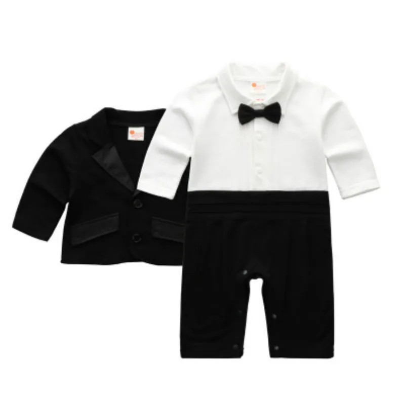 

Long Sleeve Baby Boys Rompers Set White And Black Turn-down Collar Infant Romper For Baby Boys Fashion Gentleman Baby Jumpsuit