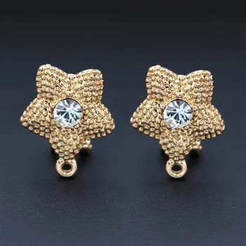 

Clip Earrings Post with Loop Hanger Retro Star Paved Rhinestone CZ DIY Metal Pearls Stud Earrings Findings Making 17mm 10 Pairs