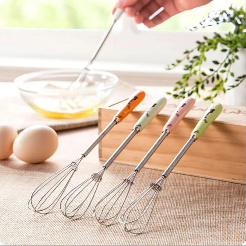 

Kitchen Egg Tools Cartoon Spiral Whisk Stainless Steel Ceramic Handle Egg Beater Kitchen Mixer Egg Cream Stirrer