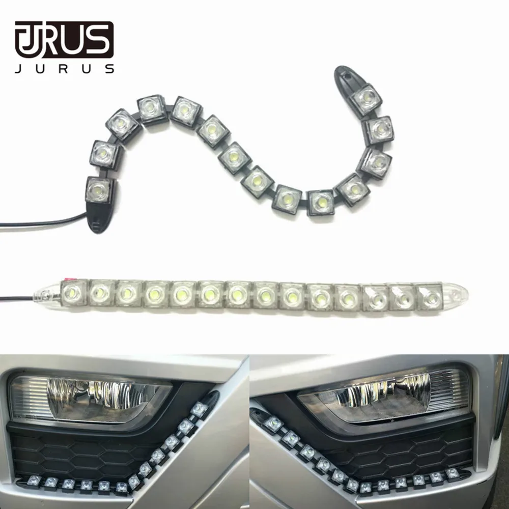 JURUS 2Pcs Car LED 12V Daytime Running Lights Flowing Light White Turn Signal Light Amber Flexible Led Strip Bar DRL Car-Styling