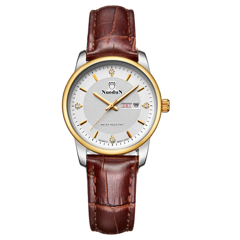 2016 New Famous Fashion Leather Strap Watch Women Quartz Week Display Auto Date Leather Watches For