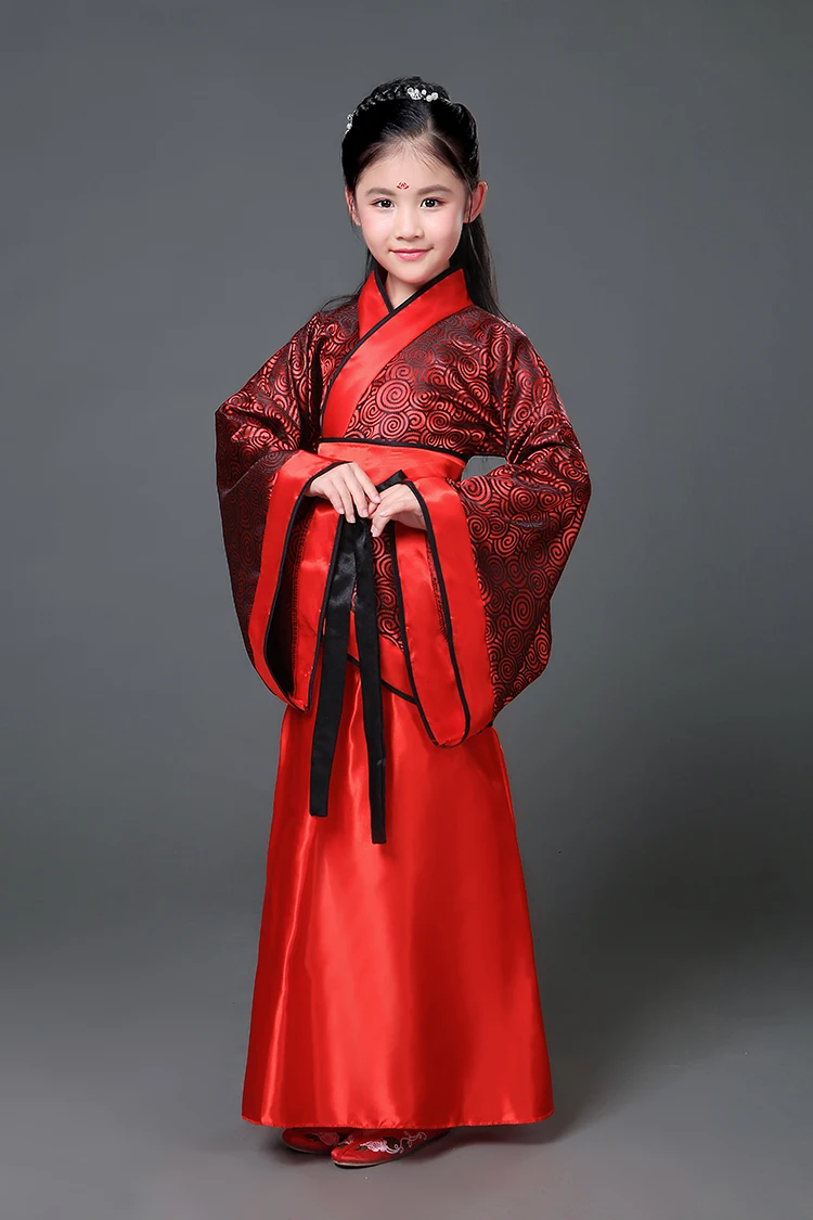 Для девочек Hanfu красный китайский национальный Косплэй Костюм Хана династии одежда сцене фестиваля наряд для детей древних народное