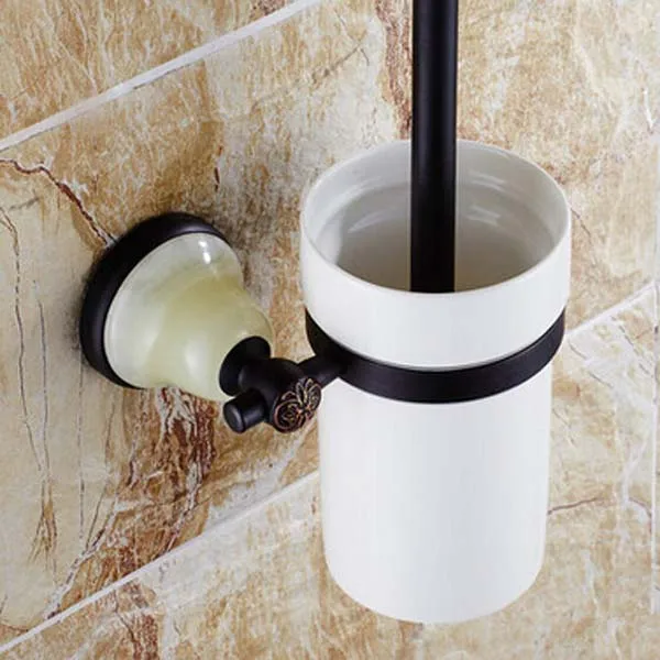 Oil Rubbed Bronze Wall Mounted Bathroom Toilet Brushed Holder W Ceramic Cup