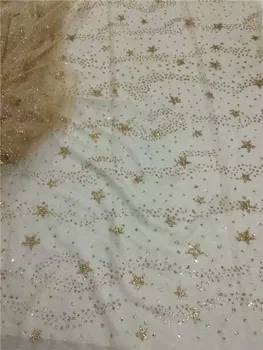 

Amazing gold with glitter French tulle material fashion net lace fabric UN74(5yards/pc) can make many color