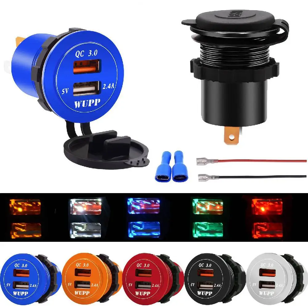 

12v-24v QC3.0 3.4A Car Motorcycle Dual USB Socket Charger Power Adapter Outlet IP66 Waterproof Led Truck Charging Adapter