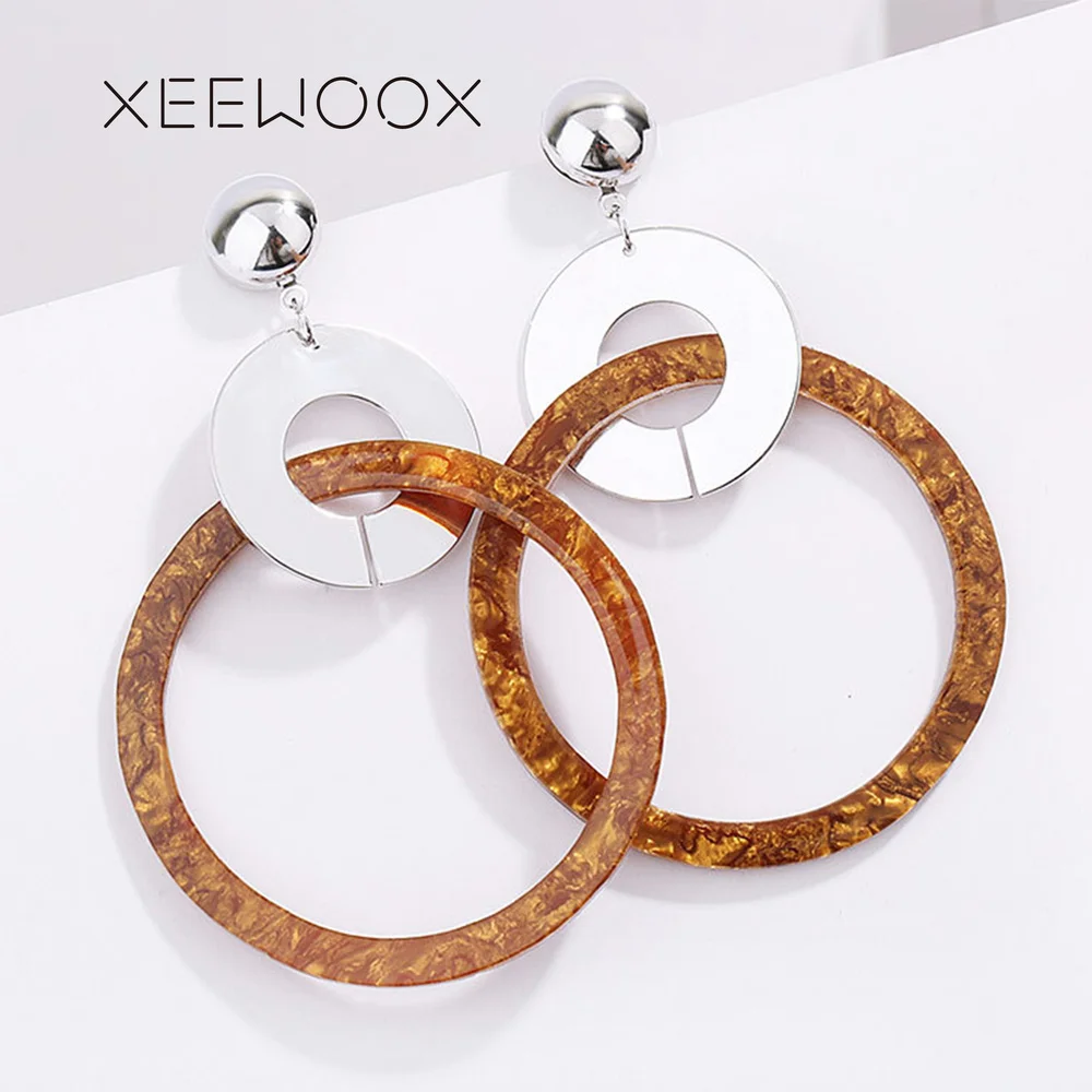 

XEEWOOX 2018 New Boho Round Big Earring Hyperbole Simple Trendy Acrylic Earring Vintage Colorful Texture Drop Earring Geometric