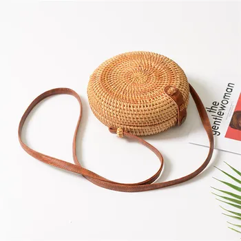 

Nesitu Fashion New Brown Small Women Cuboid Round Straw Bags Female Girl Circle Rattan Woven Beach Messenger Bags M01