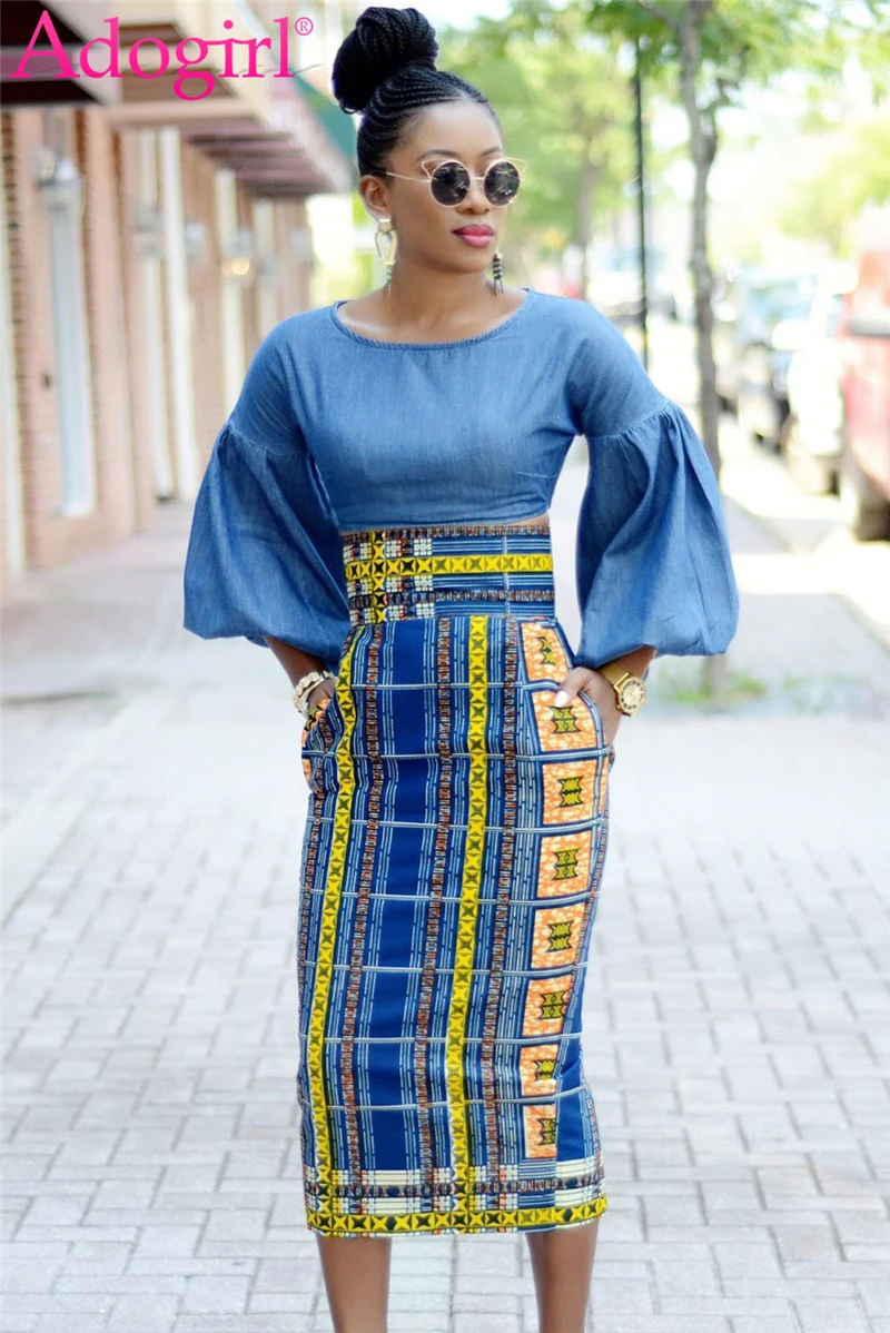 Adogirl Ethnic Skirts for Women Stylish African Print High Waist