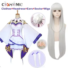 Японского аниме re: ноль Hajimeru Isekai Seikatsu Эмилия adullt женский костюм косплей Headress эльф Уши Косплей